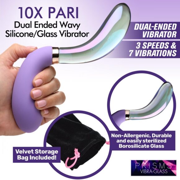 10X Pari Dual Ended Wavy Silicone and Glass Vibrator - Image 2